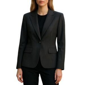 CALVIN KLEIN Pinstripe Structured Blazer Single Breasted Dark Grey Preppy Size 8